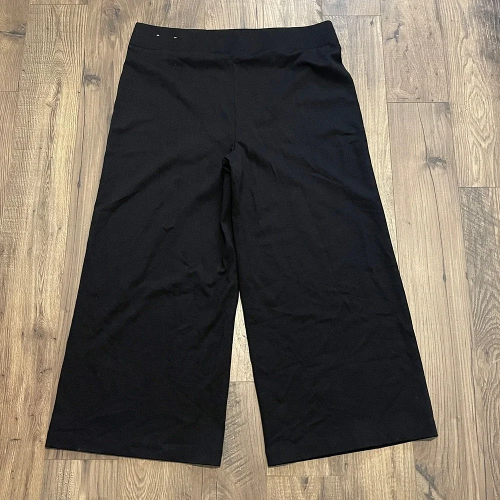 Ann Taylor Factory Womens Black Wide Leg Cropped Pull On Pants Size L